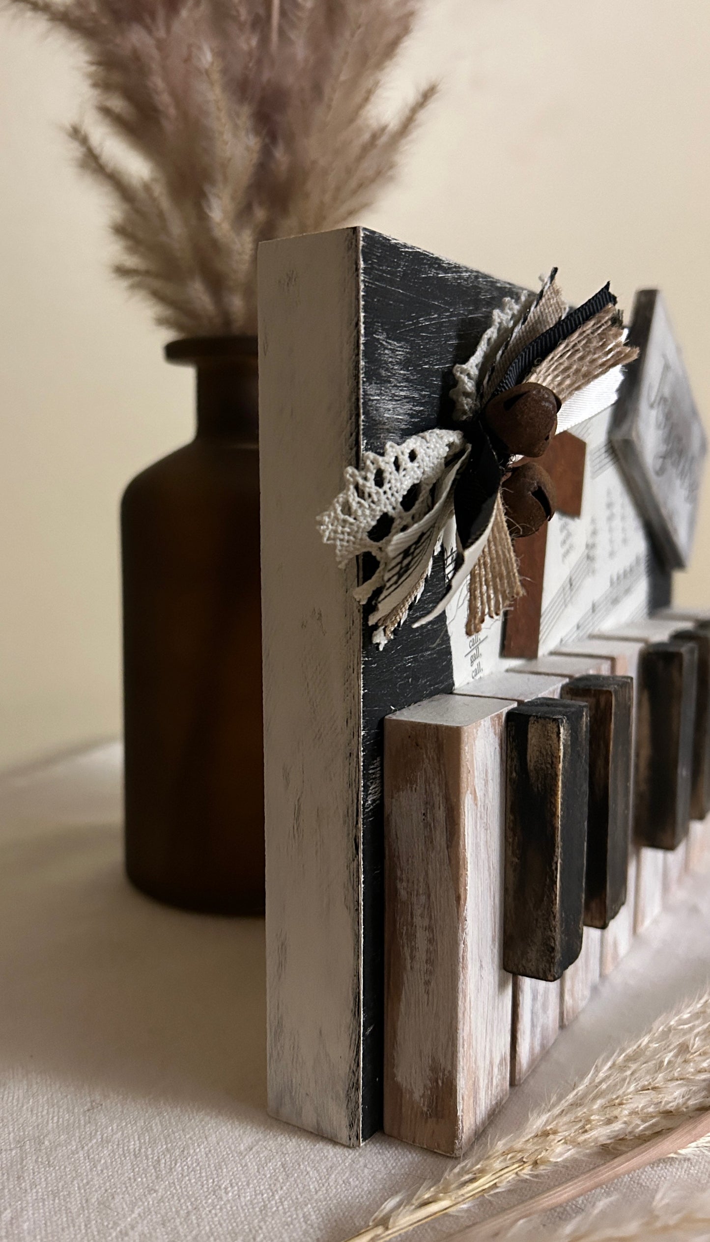 Rustic Crafts/ “Praise Piano” Shelf Décor - Black