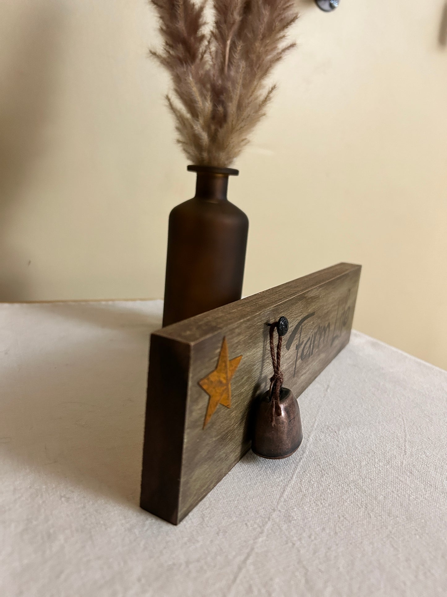 Rustic Crafts/ “Farm Life" with Cowbell Shelf Décor