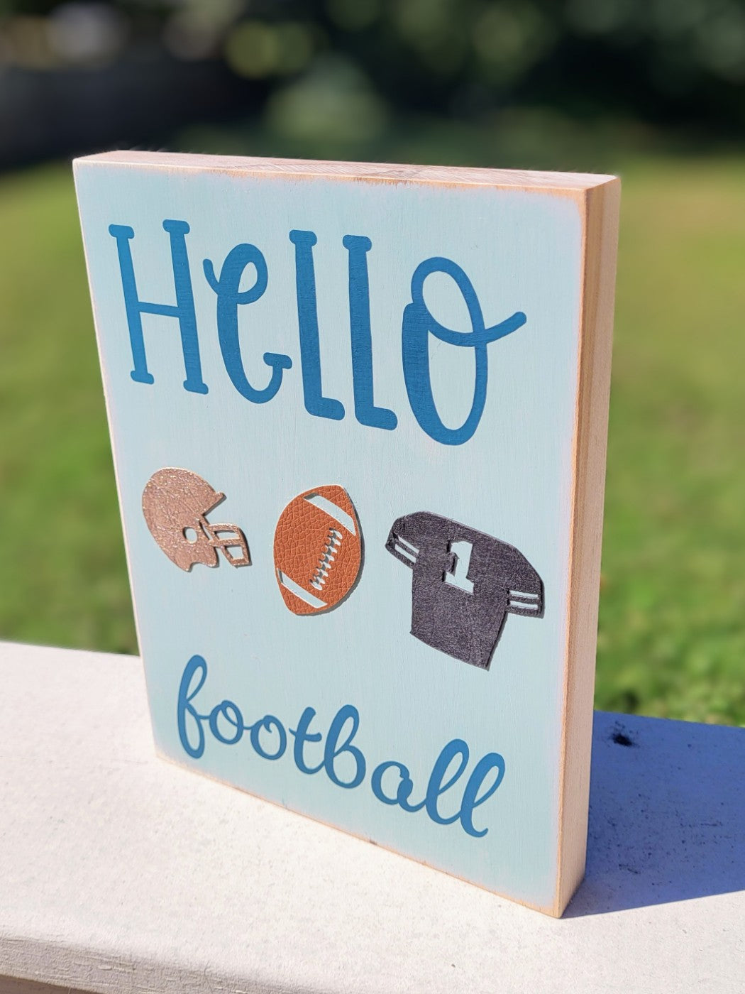 "Hello Football" Shelf Decor