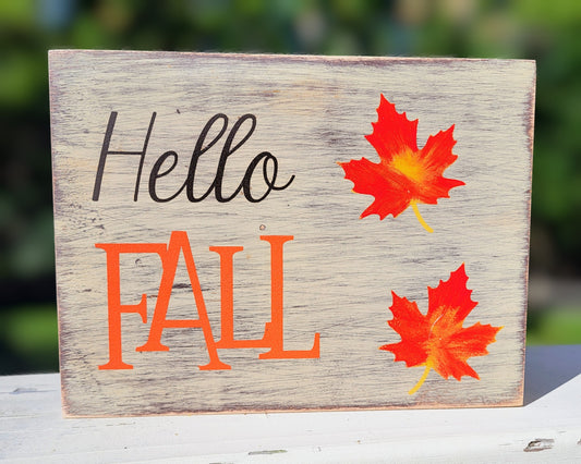 "Hello Fall" Maple Leaves Shelf Decor